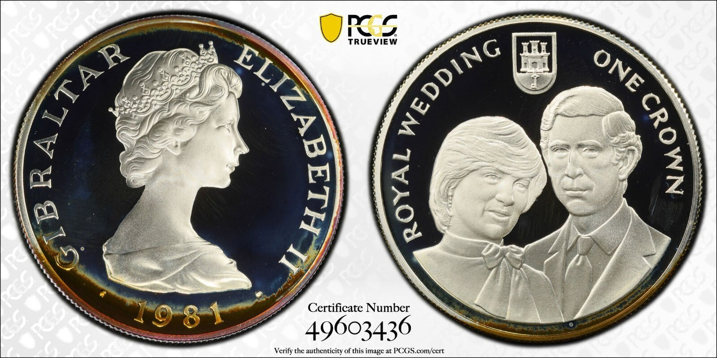 Toned 1981 PR 68 DCAM Crown Gibraltar Princess Diana Royal Wedding PCGS Slab 646