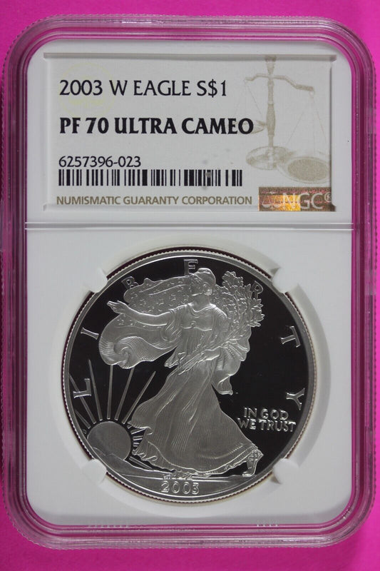 2003 W PF 70 Silver American Eagle Deep Cameo Authentic Proof Coin NGC Slab 1020