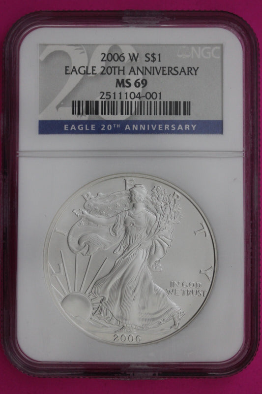 2006 W MS 69 Silver Eagle Coin 1 OZ .999 NGC Graded Certified Authentic Slab 476
