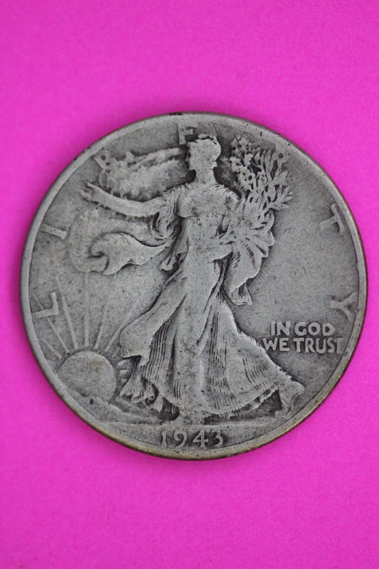 1943 P Walking Liberty Missing Initials Silver Half Dollar Authentic Coin 1514