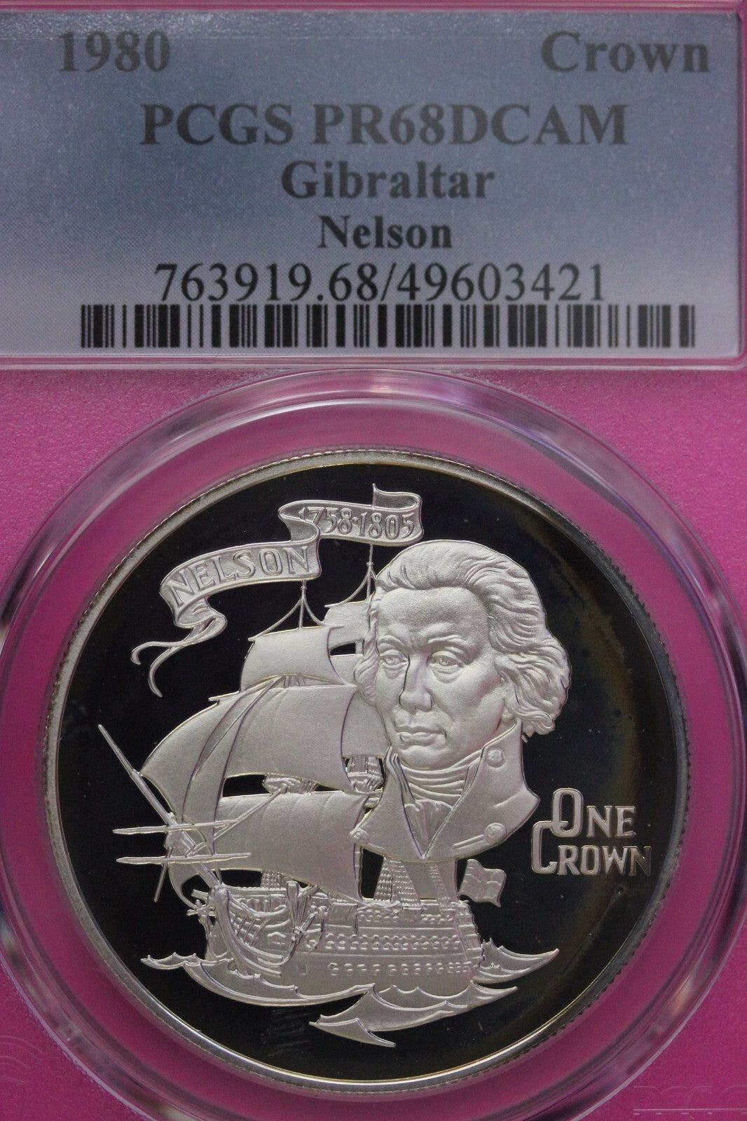 Toned 1981 PR 68 DCAM Crown Gibraltar Admiral Nelson Battle Trafalgar PCGS 567