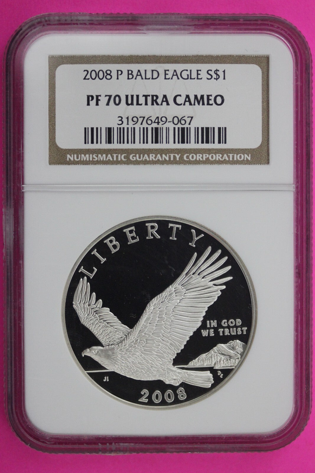 2008 P PF 70 Proof Bald Eagle Commemorative Silver Dollar NGC Graded Slab 316