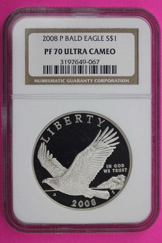 2008 P PF 70 Proof Bald Eagle Commemorative Silver Dollar NGC Graded Slab 316
