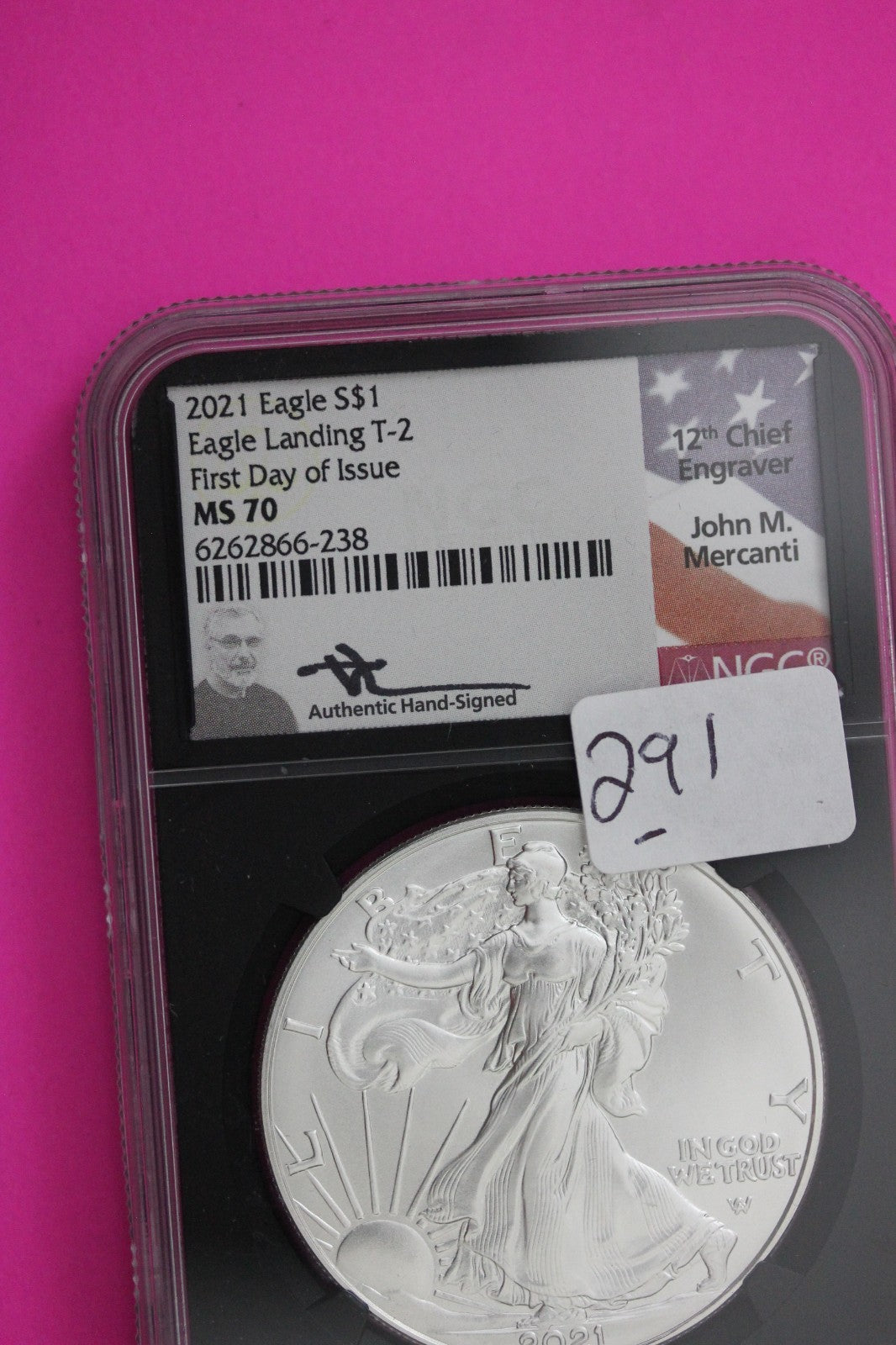 2021 MS 70 Type 2 Silver American Eagle Mercanti Signature NGC Certified 291