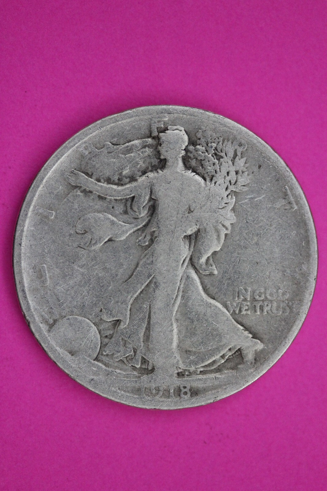 1918 D Walking Liberty Silver Half Dollar Guaranteed Authentic Genuine Coin 1169