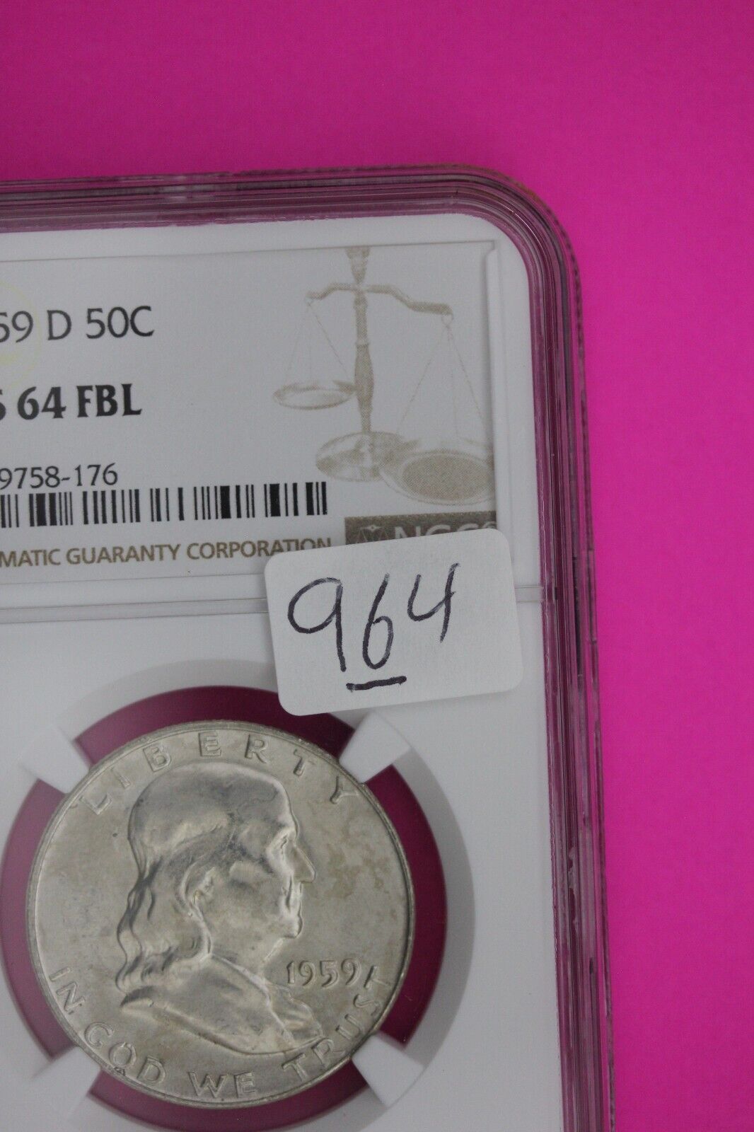 Full Bell Lines 1959 D MS 64 FBL Ben Franklin Half Dollar Silver Coin NGC 964