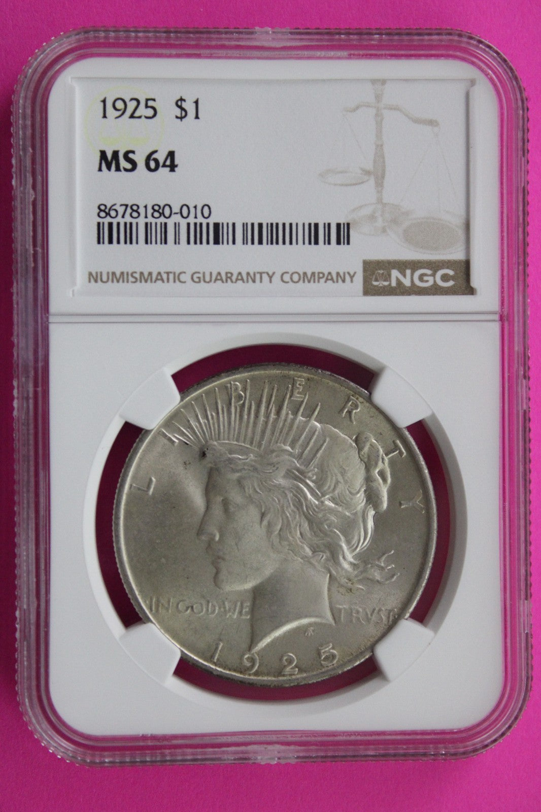 1925 P MS 64 Liberty Peace Silver Dollar NGC Certified Graded Authentic 738