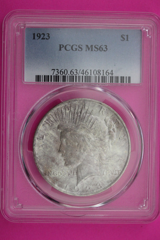1923 P MS 63 Liberty Peace Silver Dollar PCGS Certified Authentic Graded 335