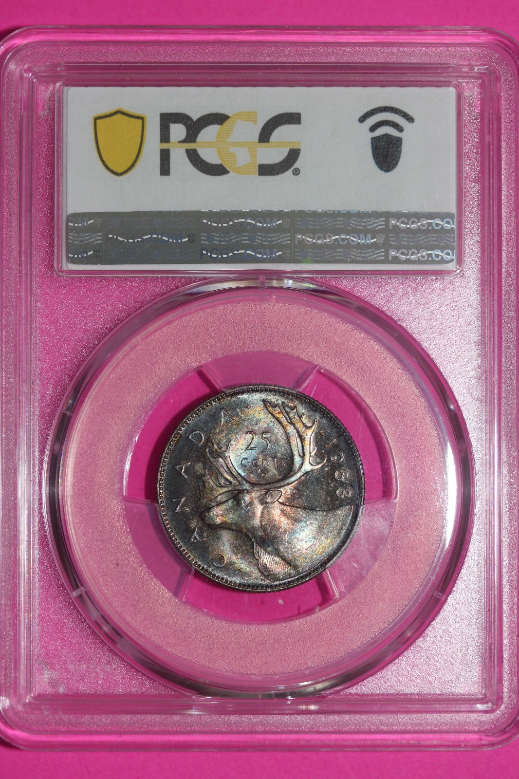 Rainbow Toned 1953 MS 63 Canada Quarter No Strap PCGS Certified Graded Slab 1206