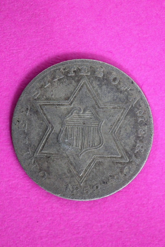 High Grade 1858 Trime 3 Three Cent Silver Dime Bent Semi Key Date Coin 127