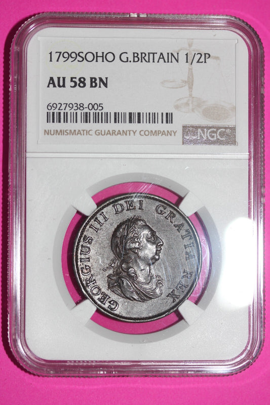 1799 AU 58 BN Great Britain Half Penny NGC Authentic Certified Authentic 206