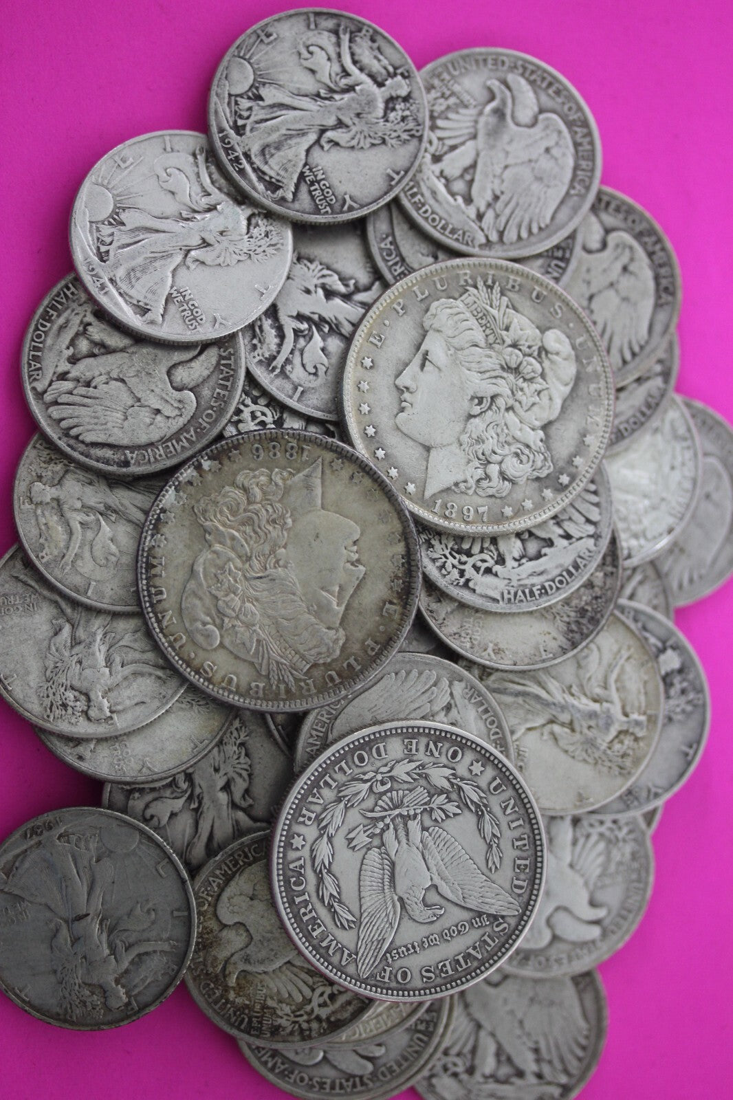 United States 90% Silver Coins $7.00 Face Value With One Morgan Dollar Junk