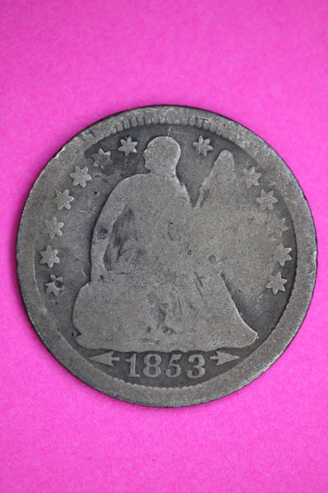 1853 P Seated Half Dime Silver Exact Coin Shown Filler Damaged Bent 2743