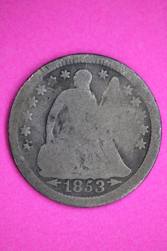 1853 P Seated Half Dime Silver Exact Coin Shown Filler Damaged Bent 2743