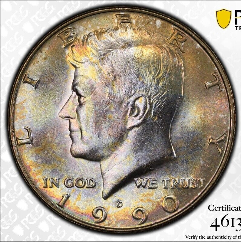 Neon Toned 1990 D MS 65+ John Kennedy Half Dollar PCGS Trueview Slab 1060