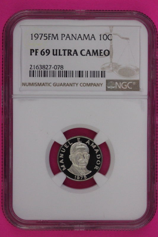 1975 Panama PF 69 Ultra Cameo Proof 10 Centesimos NGC Certified Graded Slab 240