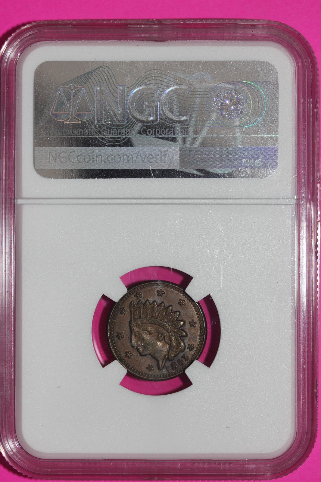 1863 AU 58 BN White Hatter Token New York F630CG1a NGC Certified Authentic 853