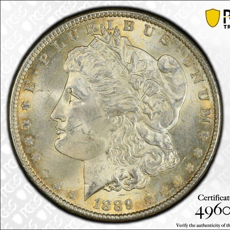 Toned 1889 P MS 63 Morgan Liberty Silver Dollar PCGS Certified Slab 33