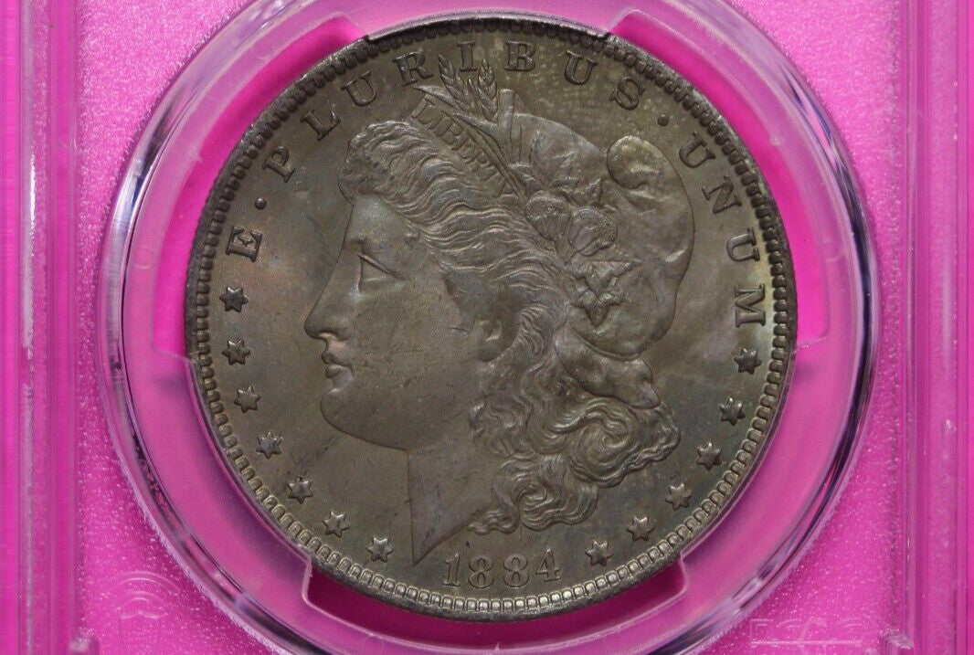 Toned 1884 O MS 64 Morgan Liberty Silver Dollar PCGS Certified Graded Slab 982
