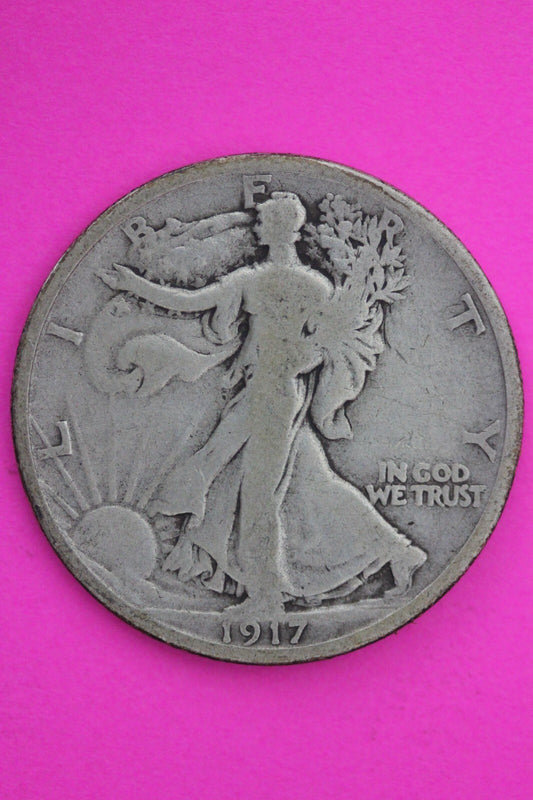 1917 D Reverse Mint Mark Walking Liberty Walker Half Dollar Coin Authentic 0434N