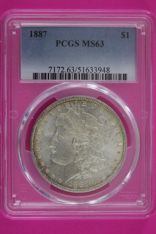 Toned 1887 P MS 63 Liberty Morgan Silver Dollar PCGS Certified Graded Slab 1084