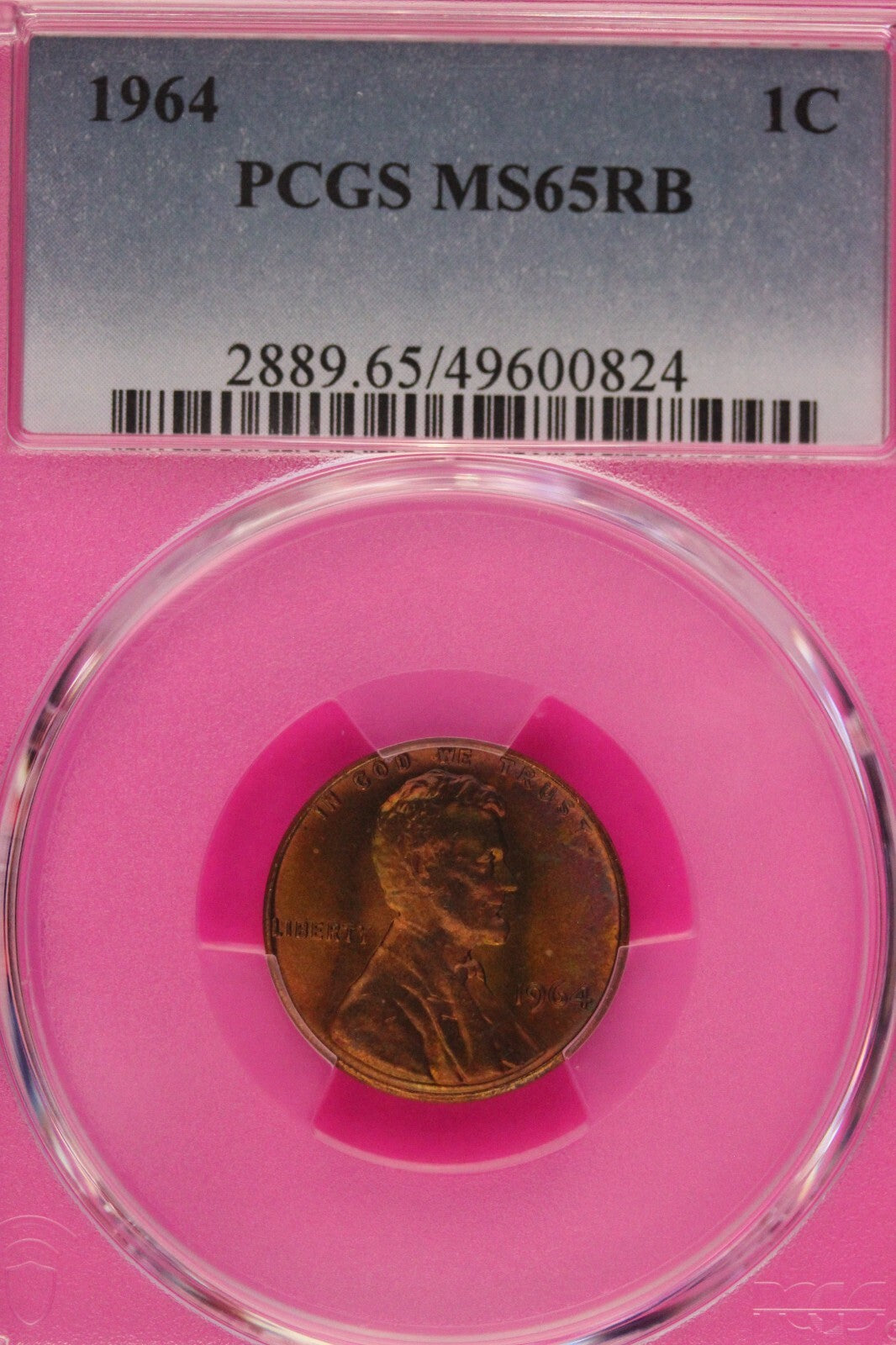 Toned 1964 P MS 65 RB Abraham Lincoln Memorial Cent PCGS Graded Slab 426