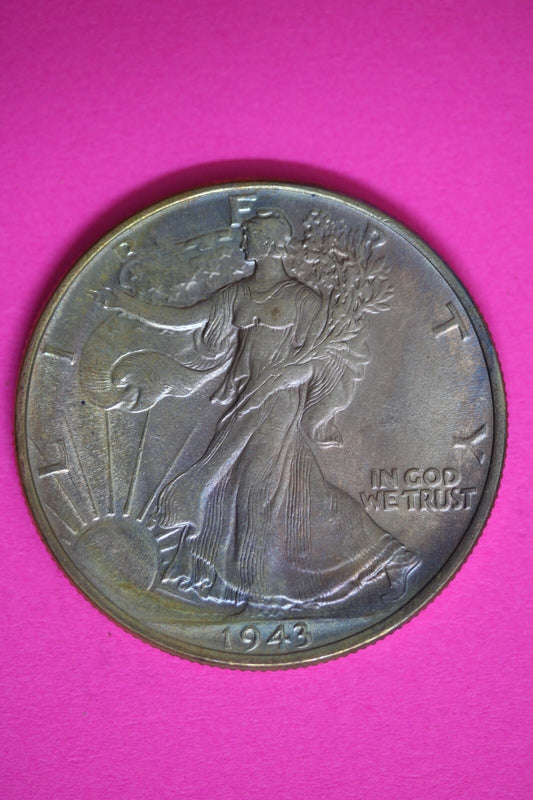 Rainbow Toned High Grade 1943 P Walking Liberty Half Dollar Silver Coin 24