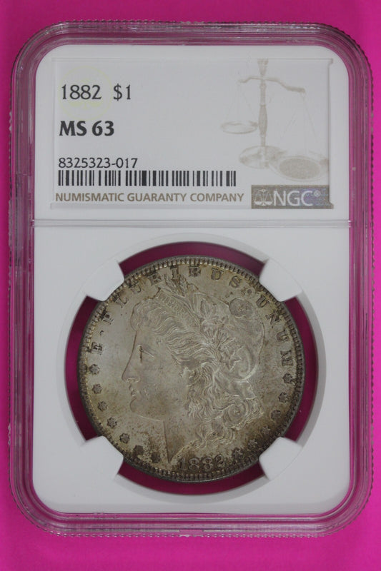 Toned 1882 P MS 63 Liberty Morgan Silver Dollar NGC Certified Graded 240