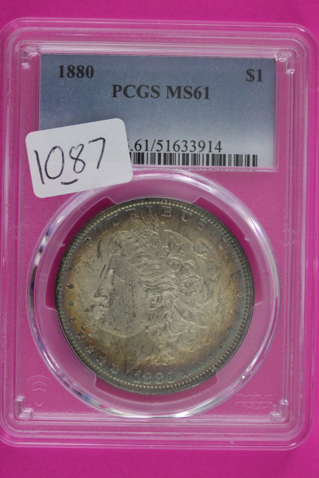 Toned 1887 P MS 61 Liberty Morgan Silver Dollar PCGS Certified Graded Slab 1087