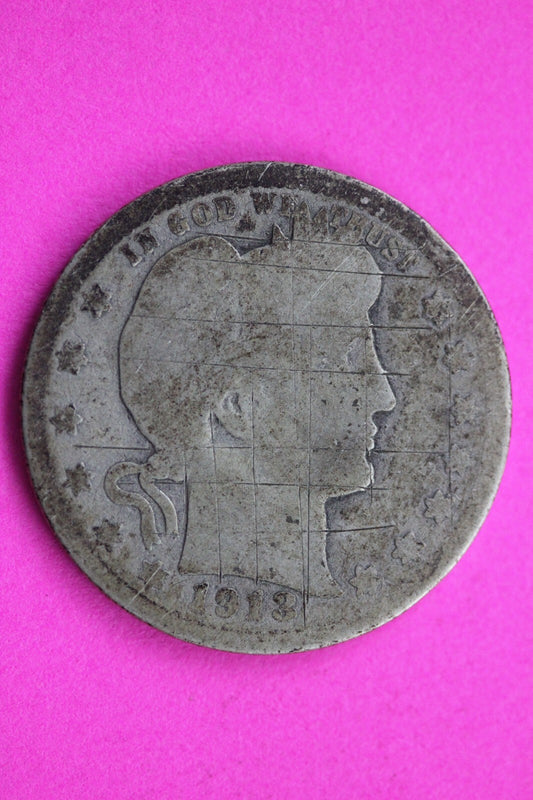 1913 P Barber Liberty Silver Quarter Scarce Guaranteed Authentic Rare Coin 0886