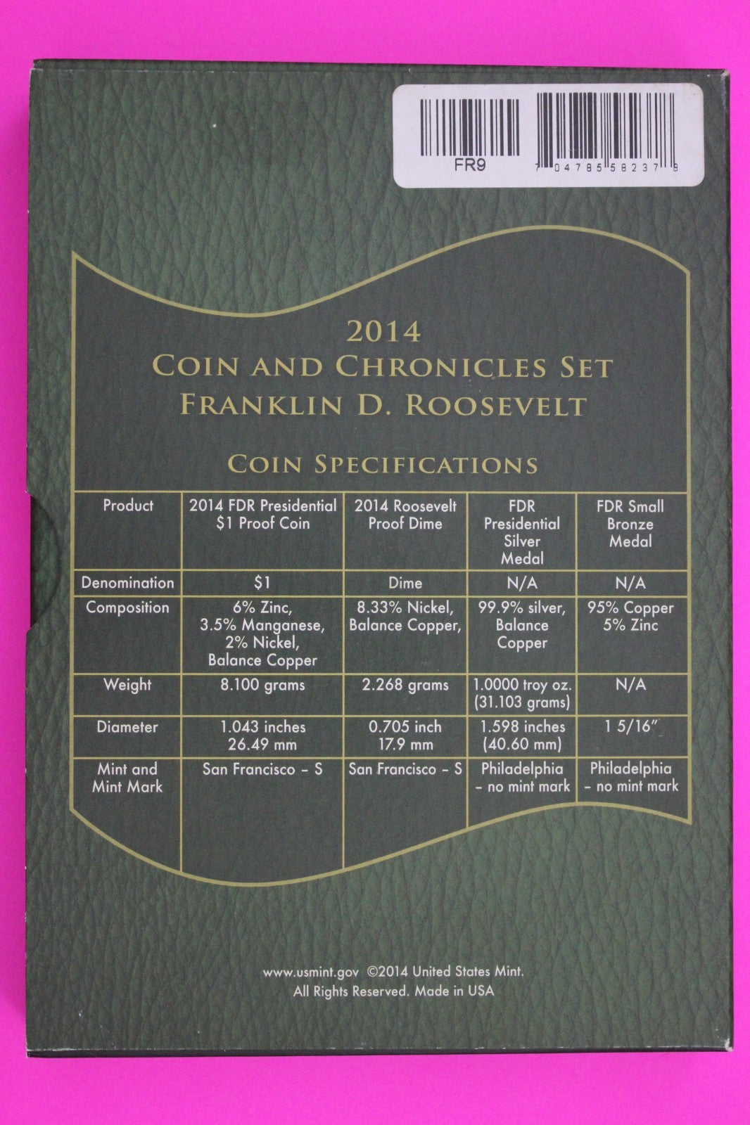 Gem 2014 Franklin Roosevelt Coins & Chronicles Set 1 OZ Silver Box & COA 7064