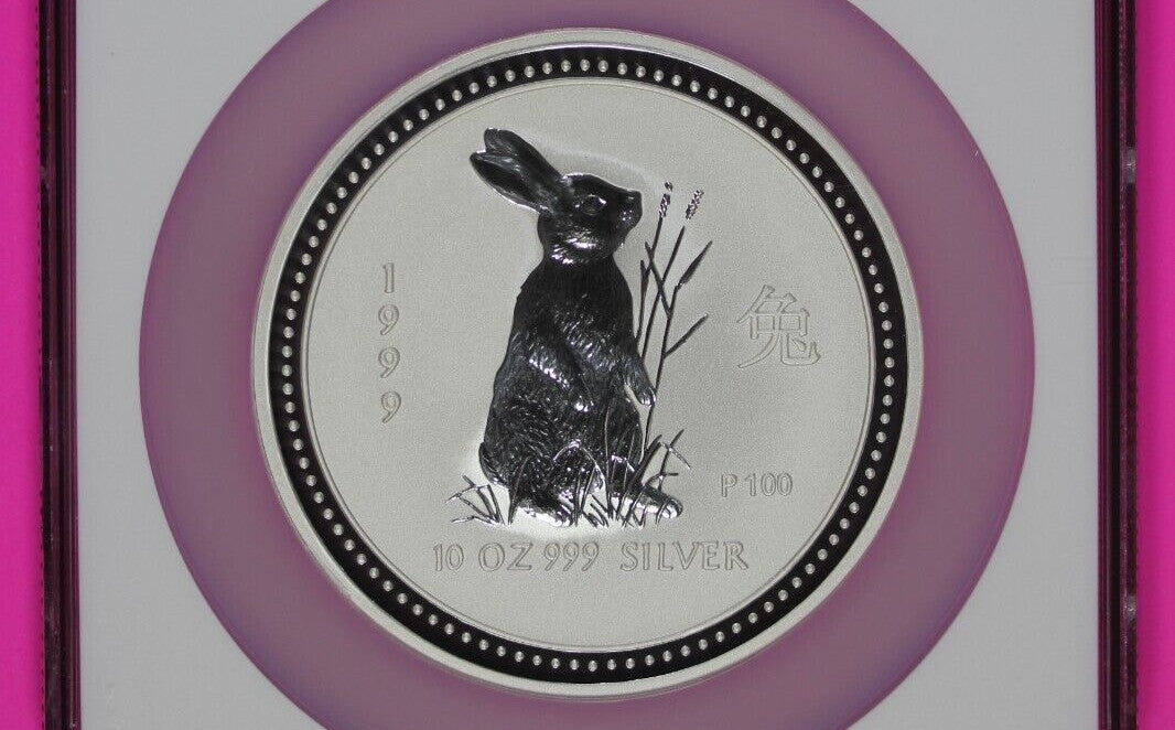 1999 MS 69 10 Ounces Silver Australia Year Of The Rabbit .999 Fine NGC Slab 7016