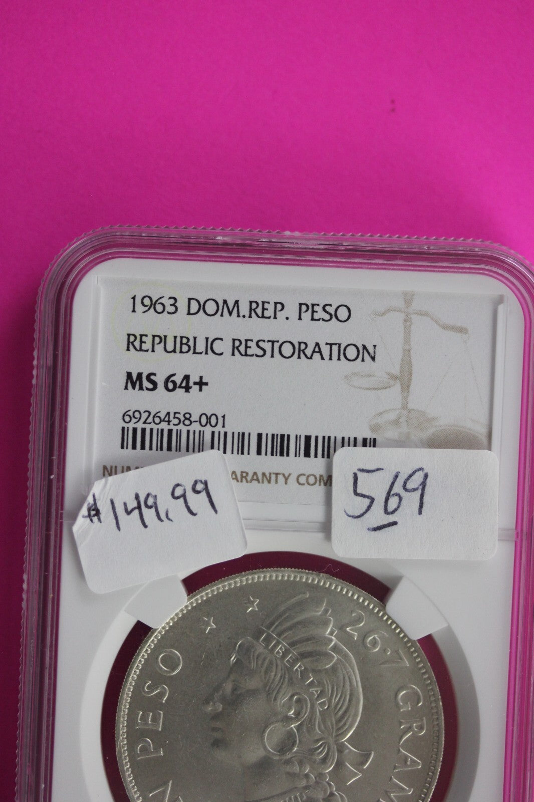 1973 MS 64+ Dominican Republic Restoration Peso Silver Coin NGC Certified 569