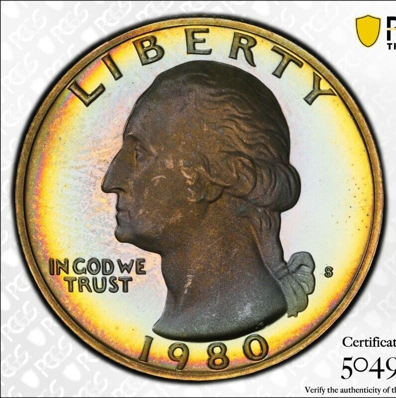 Toned 1980 S PR 69 DCAM Washington Quarter PCGS Graded Certified Slab 88
