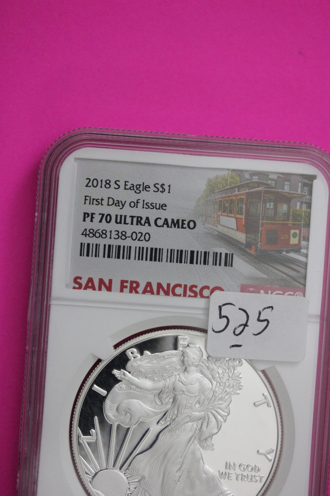 2018 S PF 70 Proof DCAM Silver American Eagle NGC Certified Authentic Graded 525