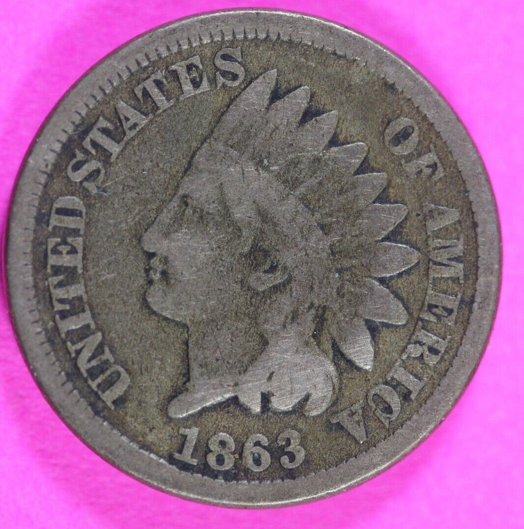 1863 Copper Nickel Indian Head Cent Penny Rare Type Coin Exact Coin Pictured 274