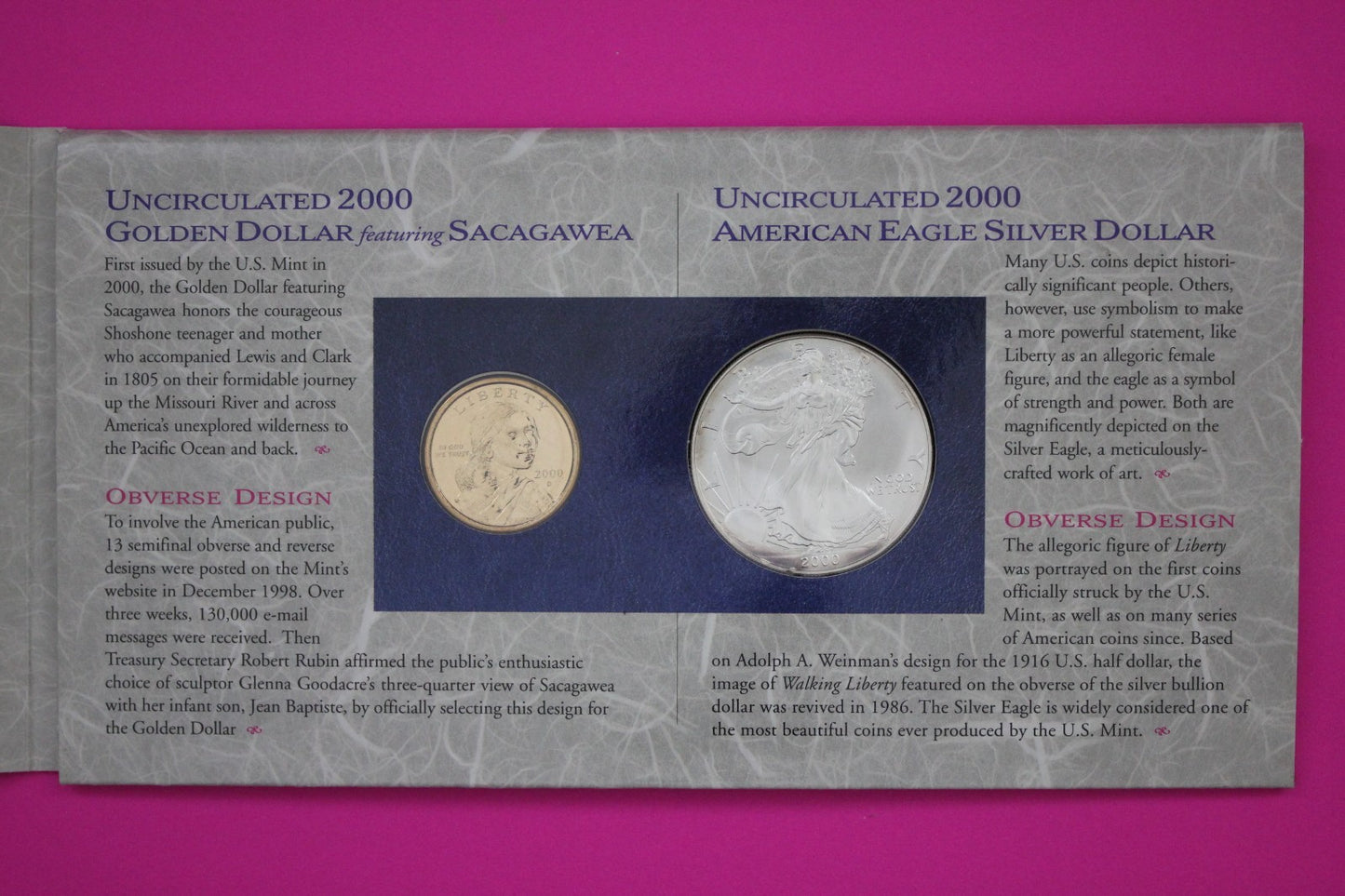 Rare 2000 Coin & Currency Millenium Set Silver Eagle & Sacagawea & $1 Note 9008