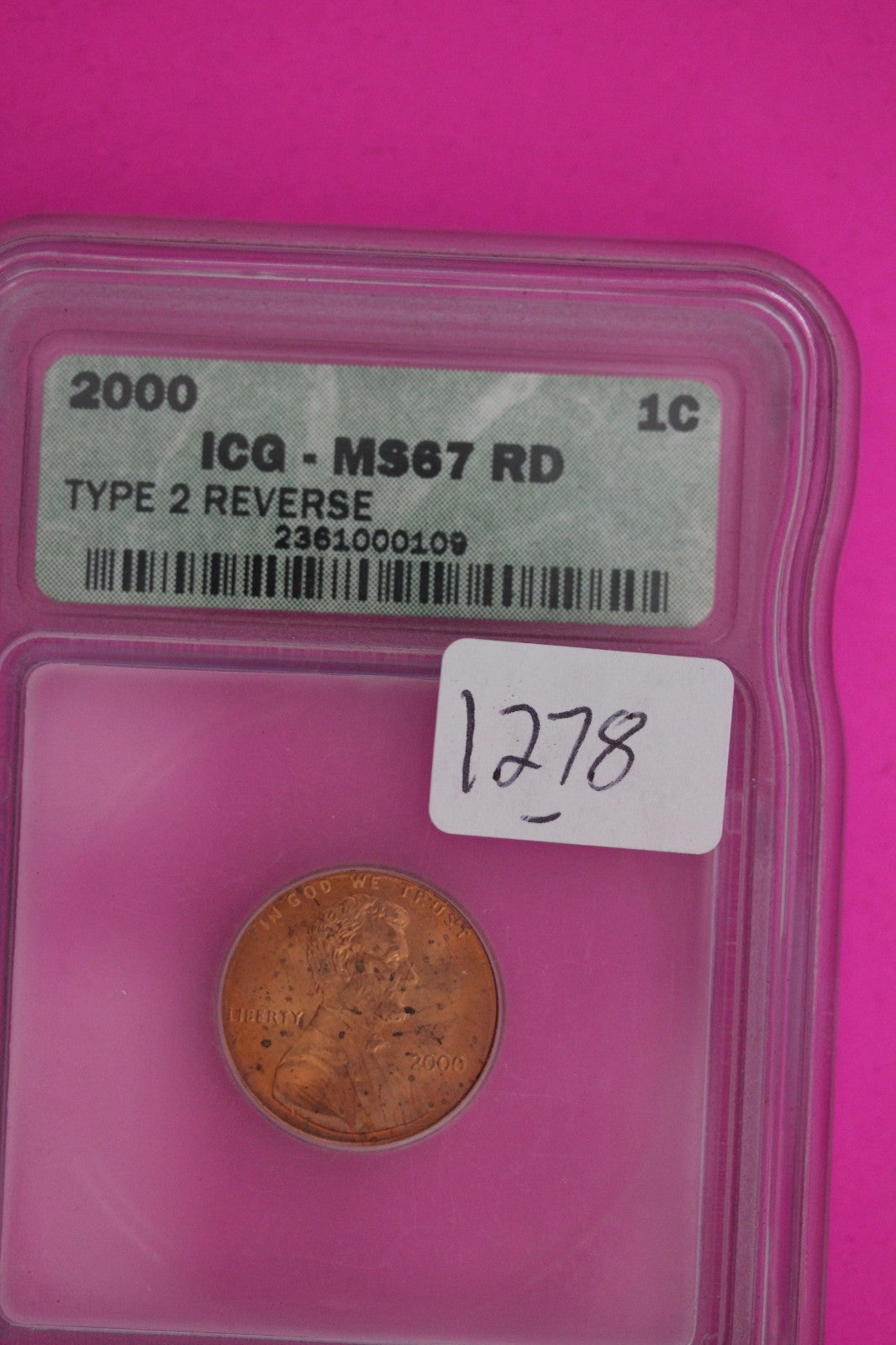 2000 MS 67 Wide AM Type 2 Reverse Red Abraham Lincoln Memorial Cent ICG 1278