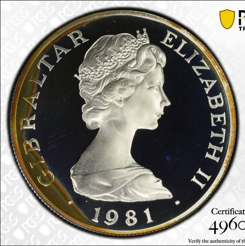 Toned 1981 PR 68 DCAM Crown Gibraltar Princess Diana Royal Wedding PCGS Slab 599