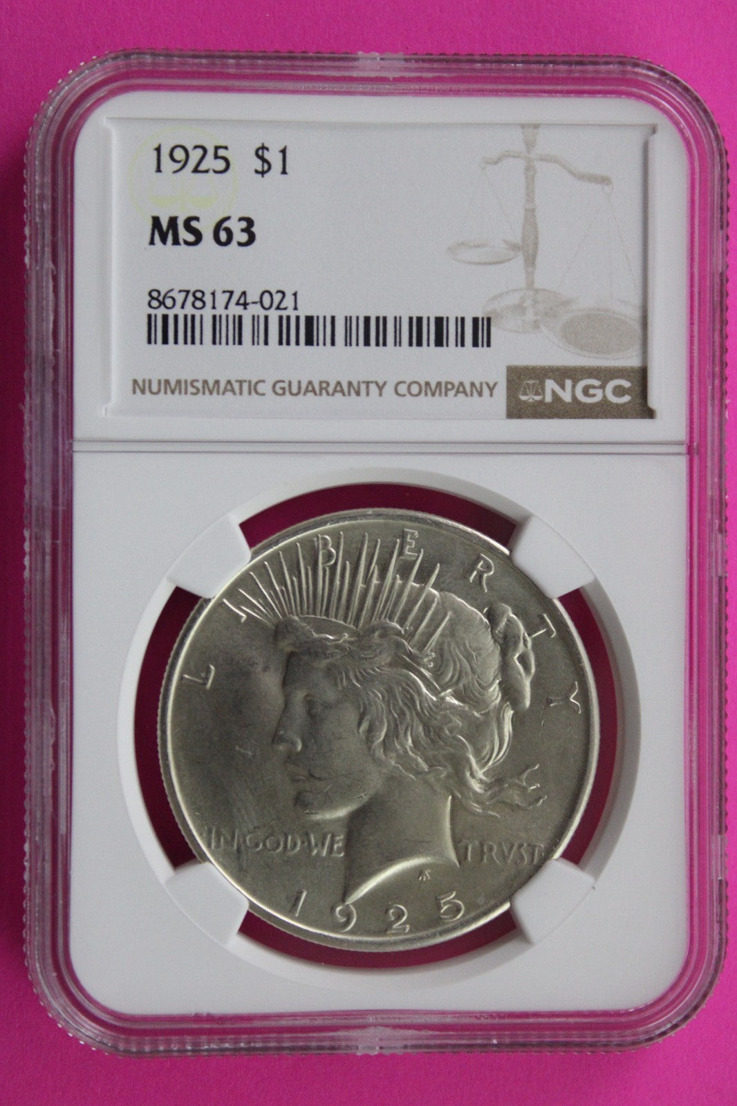 1925 P MS 63 Liberty Peace Silver Dollar NGC Certified Graded Authentic 737