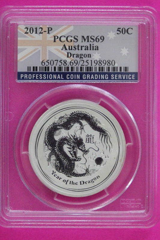 2012 MS 69 Australia Year Of The Dragon 50 Cents Silver Coin PCGS Certified 947