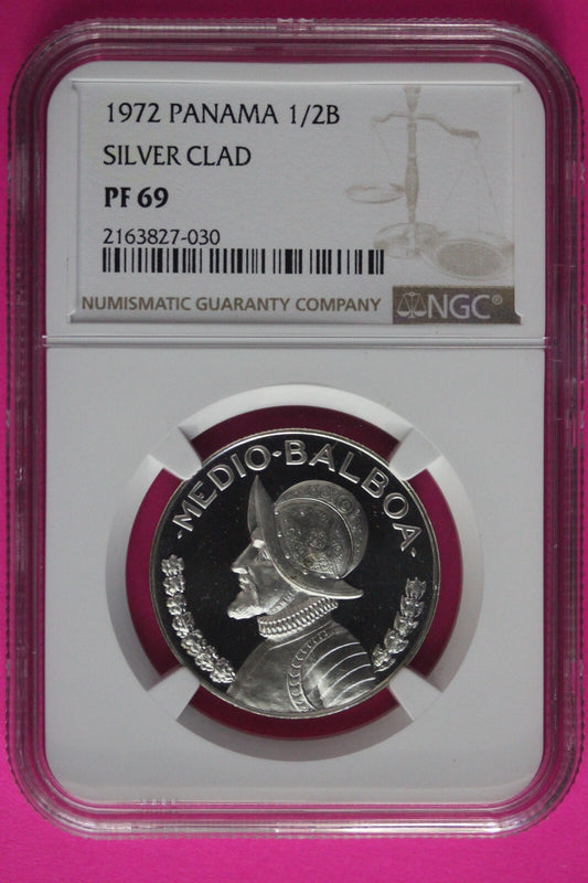 Spot 1972 Panama PF 69 Proof Silver 1/2 Balboa NGC Certified Slab 1033