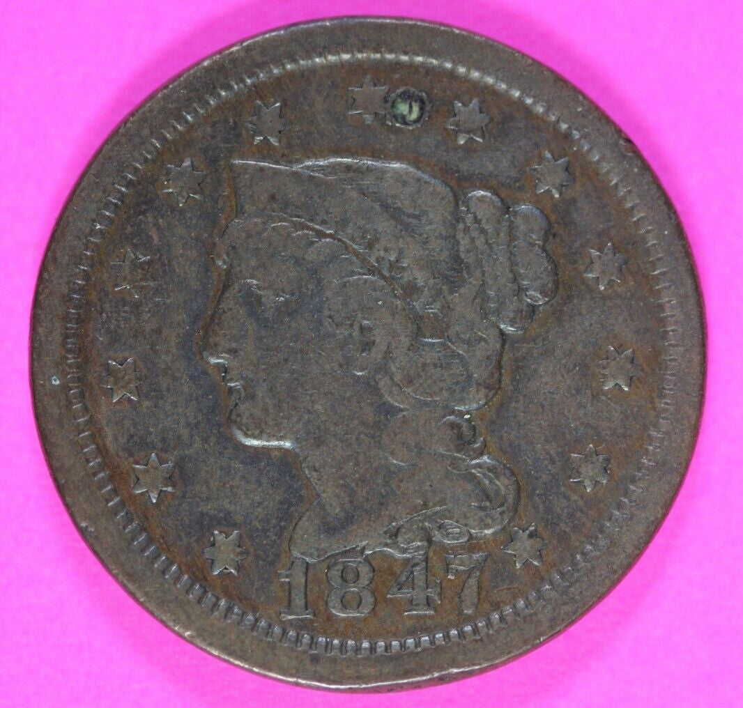 1847/47 Large Cent Braided Hair Liberty Exact Rare Early Type Coin Pictured 13