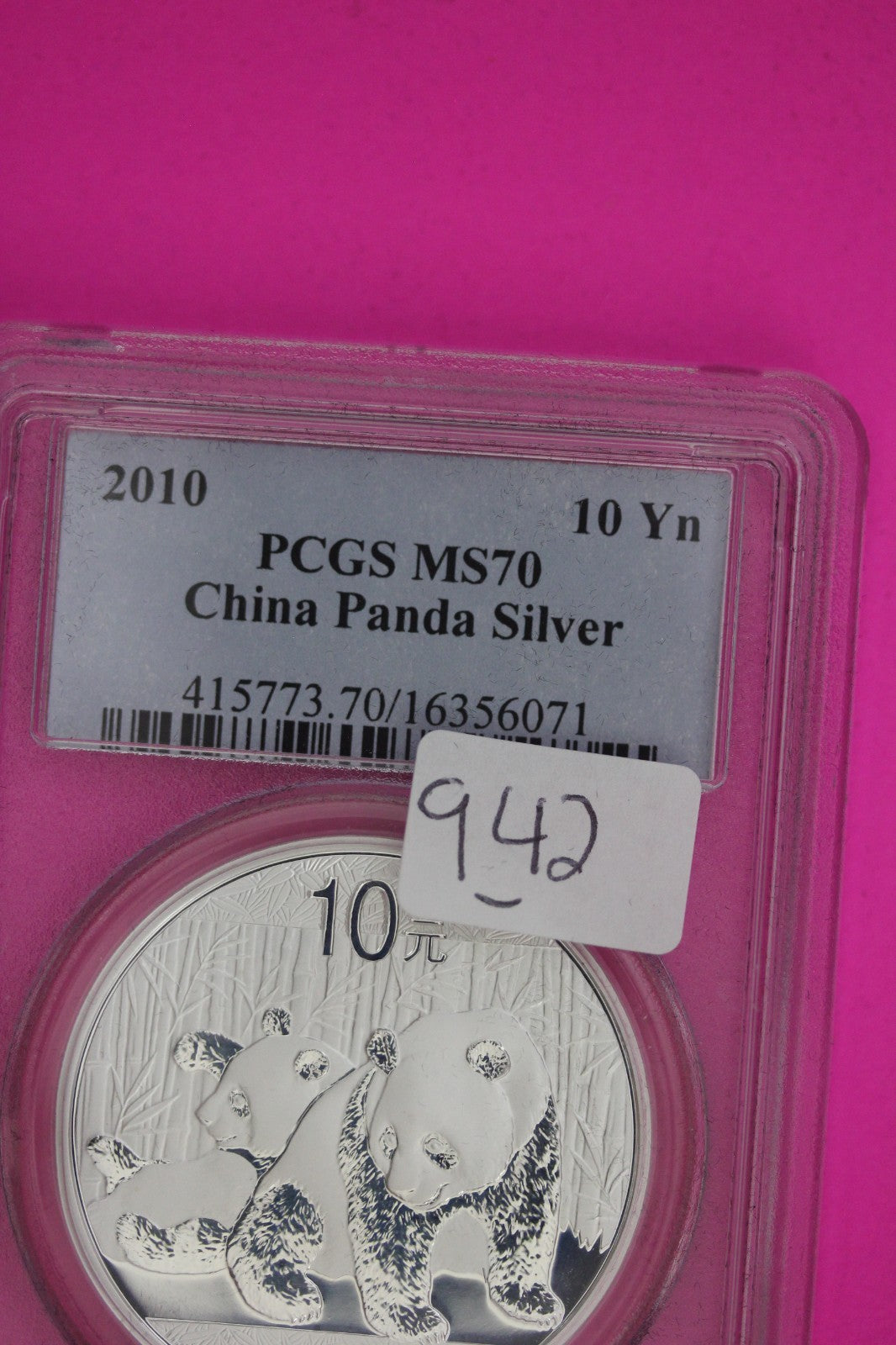 2010 MS 70 China Panda 1 OZ Silver Coin PCGS Certified Graded Authentic Slab 942