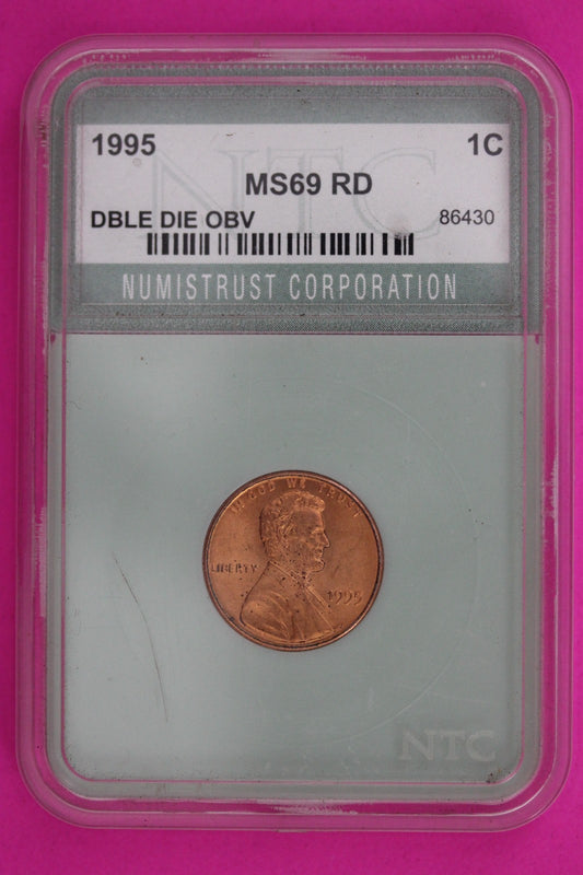 Hi Grade 1995 P Double Die Obverse Red Abraham Lincoln Memorial Cent Slab 1362