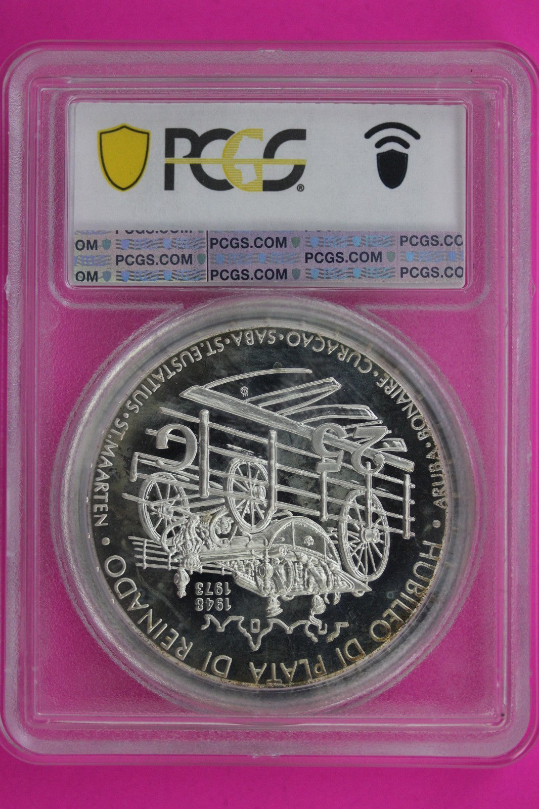 Toned 1973 PR 68 DCAM Netherlands Antilles 25 Gulden PCGS Certified Slab 6003