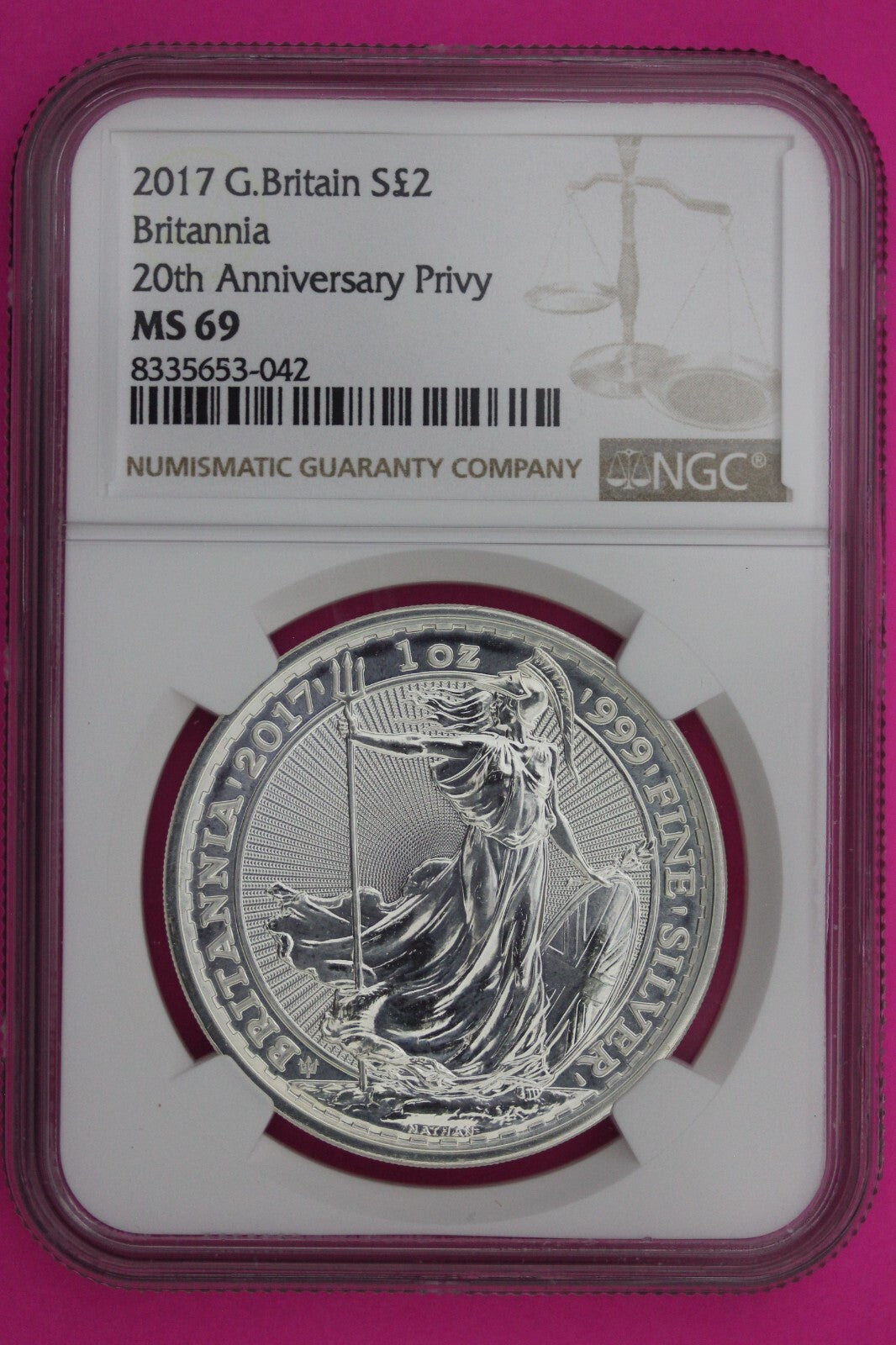 2017 MS 69 Great Britain £2 Britannia 20th Anniversary Privy NGC Graded Slab 899