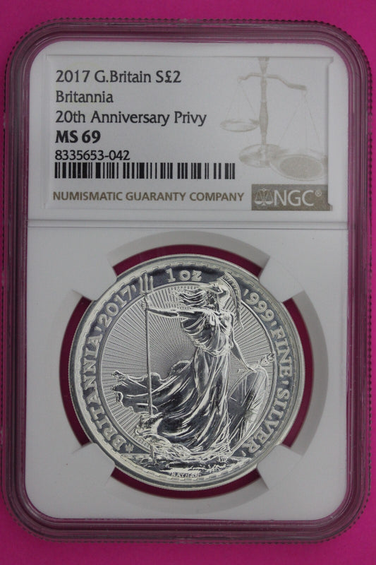 2017 MS 69 Great Britain £2 Britannia 20th Anniversary Privy NGC Graded Slab 899