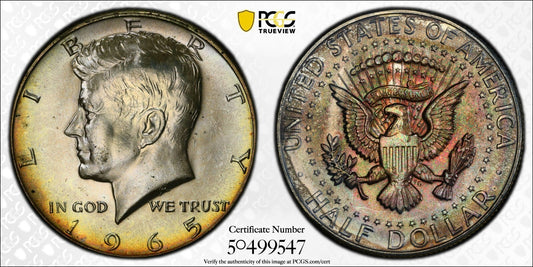 Toned 1965 Silver MS 65 John F Kennedy Silver Half Dollar PCGS Graded Slab 136