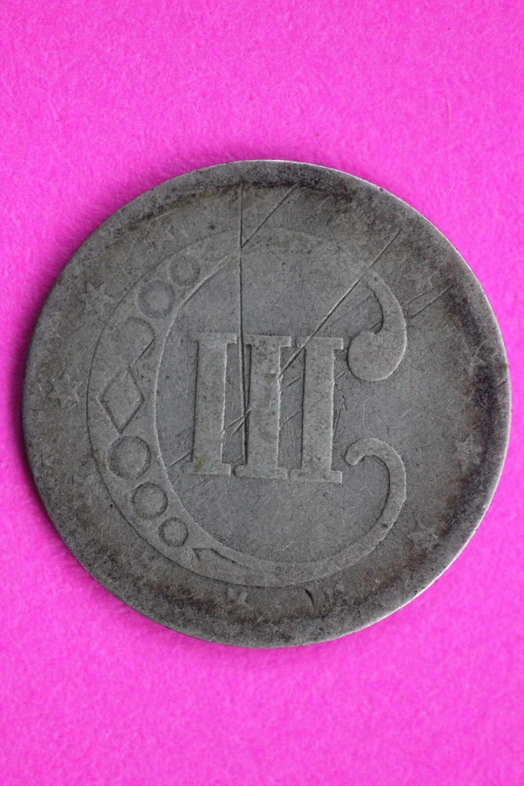 Dateless Trime 3 Three Cent Silver Dime Low Grade Graffitti Exact Coin Shown 12